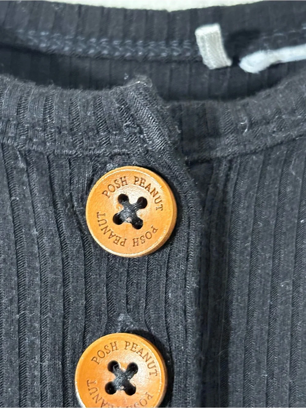 Posh Peanut black ribbed button-detail one piece outfit (9-12 months)